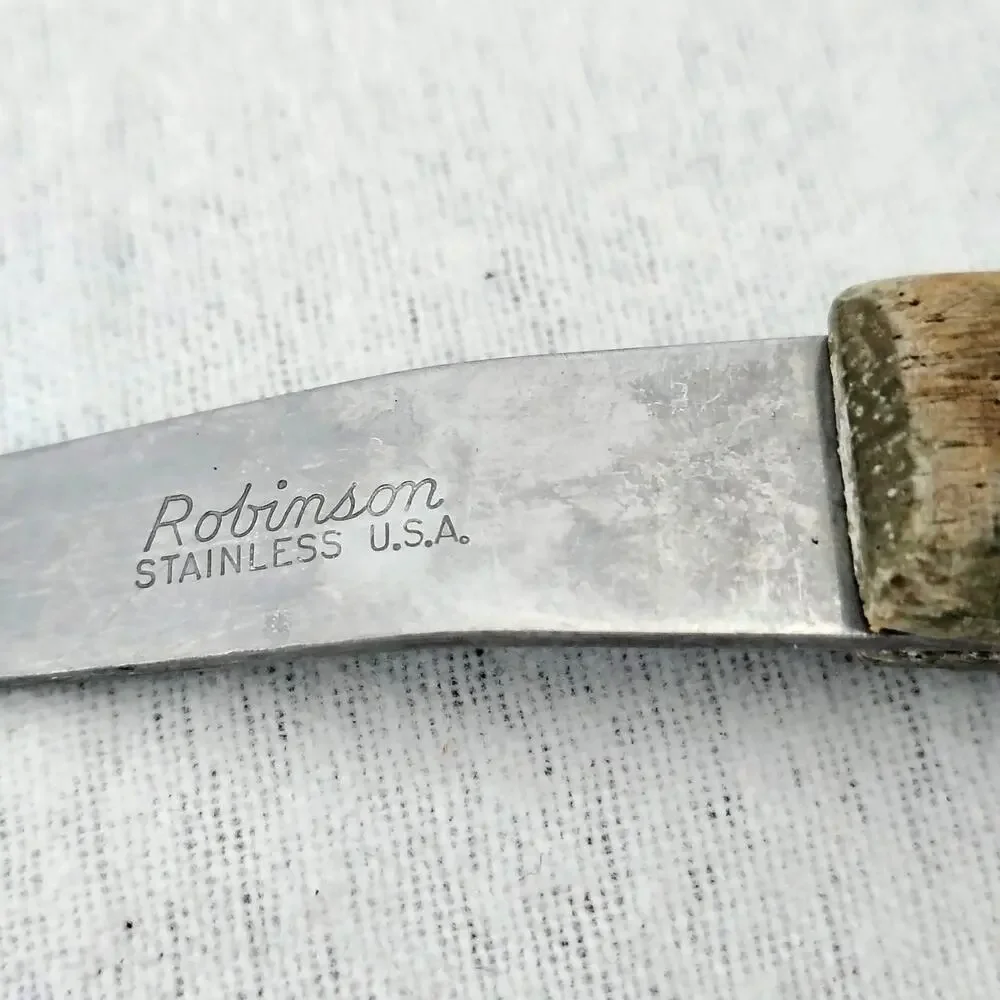 Vintage Robinson Knife Co Stainless Slotted Spatula Turner Flip Wood Handle USA
